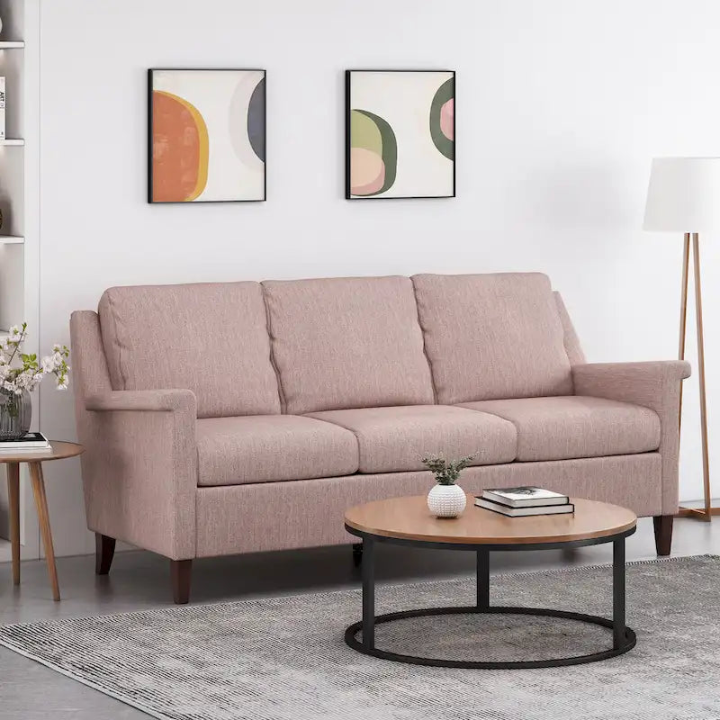 Light Pink 76.5 Modern 3-Seater Sofa with Birch Legs and Plush Seating