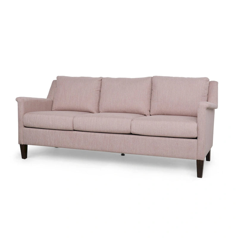 Light Pink 76.5 Modern 3-Seater Sofa with Birch Legs and Plush Seating
