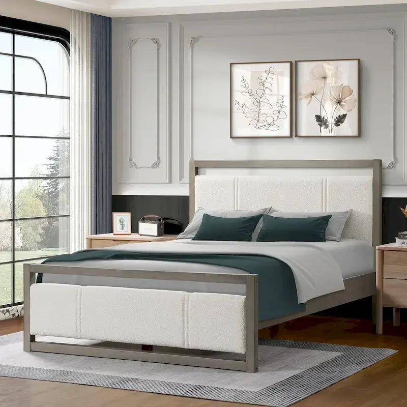 Christopher Knight Home Queen Platform Bed with Ivory Boucle Fabric Headboard