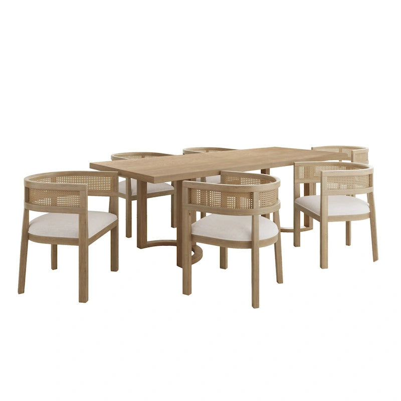 Lythor 7pc Dining Set with Cushioned Seats, Cane Rattan Webbing, Rubberwood by Christopher Knight Home