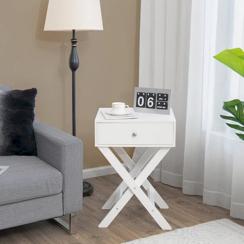 Costway Side Nightstand with Drawer x Shaped Structure Accent Sofa End