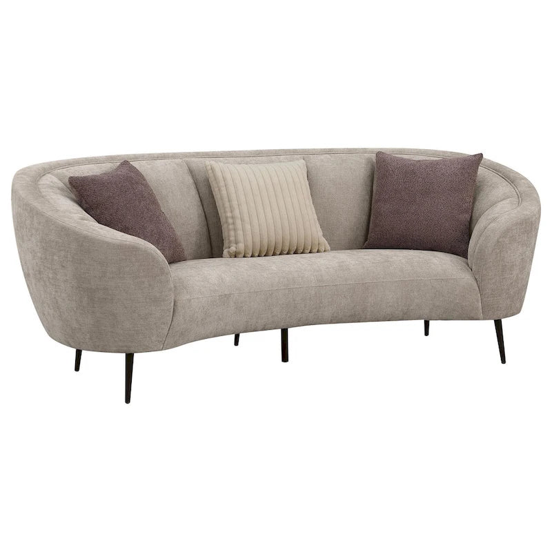 Zui Curved Sofa, 92 Inch, Beige Fabric, Round Design, 3 Accent Pillows
