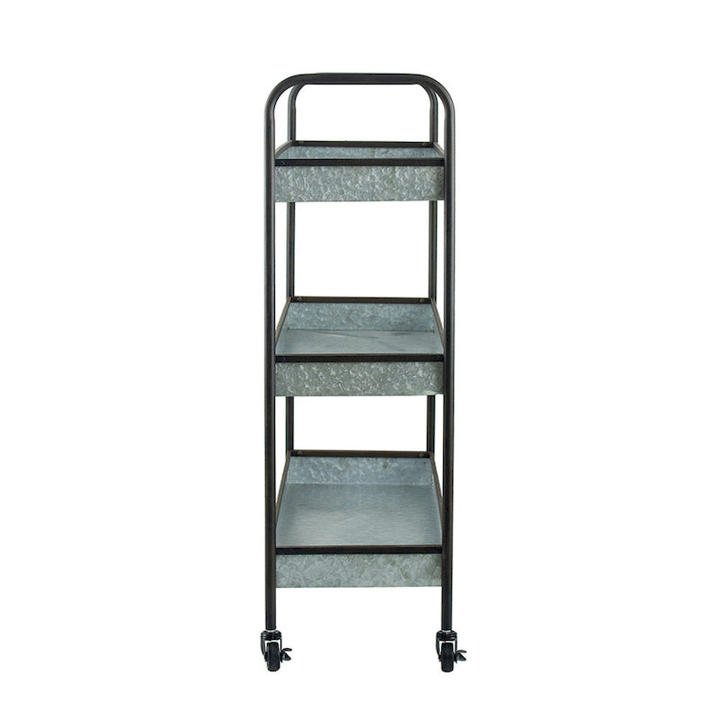 40 Inch Metal Rolling Cart, 3 Tier Shelves, Caster Wheels, Galvanized Gray