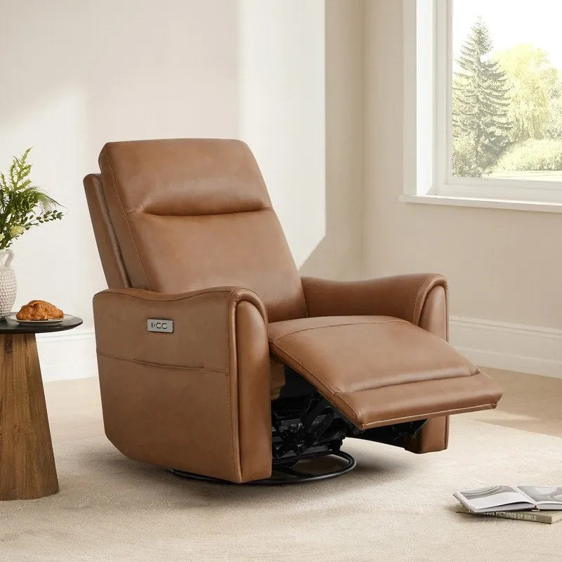 Farley Power Swivel Genuine Leather Recliner Chair Nursery Glider