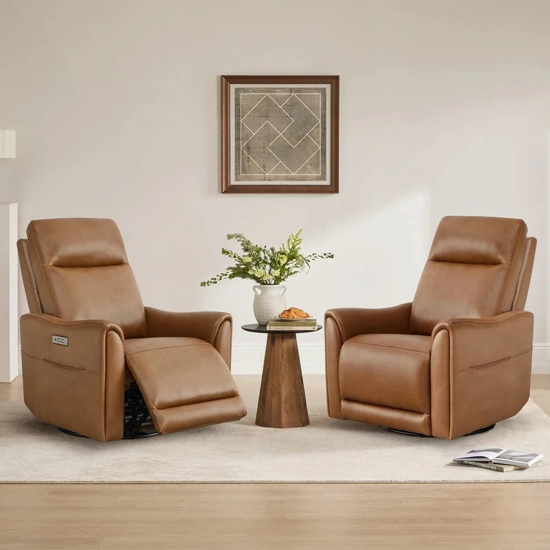 Farley Power Swivel Genuine Leather Recliner Chair Nursery Glider