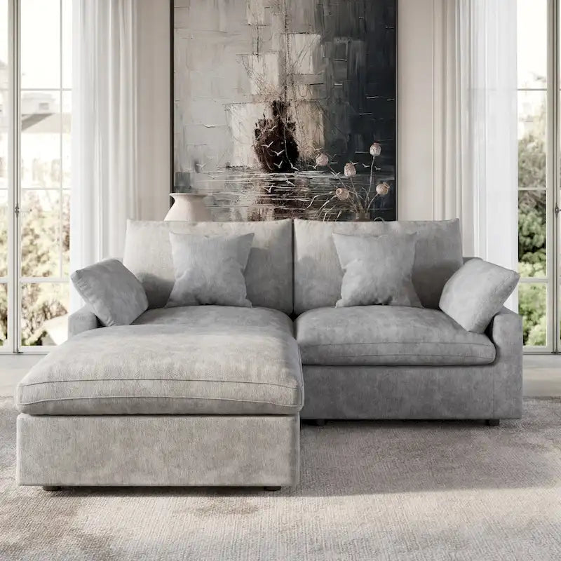 Modular Sectional Sofa Cloud Couch with Ottoman, 119 L Shaped Linen Blend Fabric Minimalist Sectional Sofa for Living Room