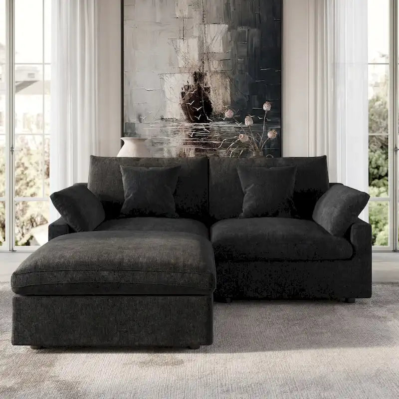 Modular Sectional Sofa Cloud Couch with Ottoman, 119 L Shaped Linen Blend Fabric Minimalist Sectional Sofa for Living Room