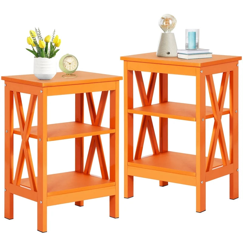 Modern Side Tables with 3-tier Storage Shelves, X-Shaped Nightstand Set (Set of 2)