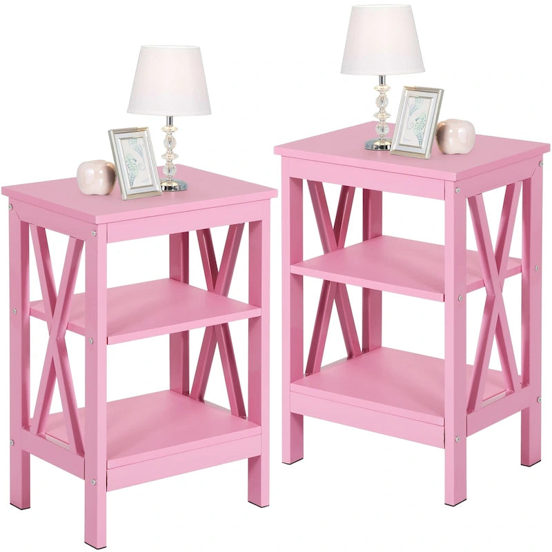 Modern Side Tables with 3-tier Storage Shelves, X-Shaped Nightstand Set (Set of 2)