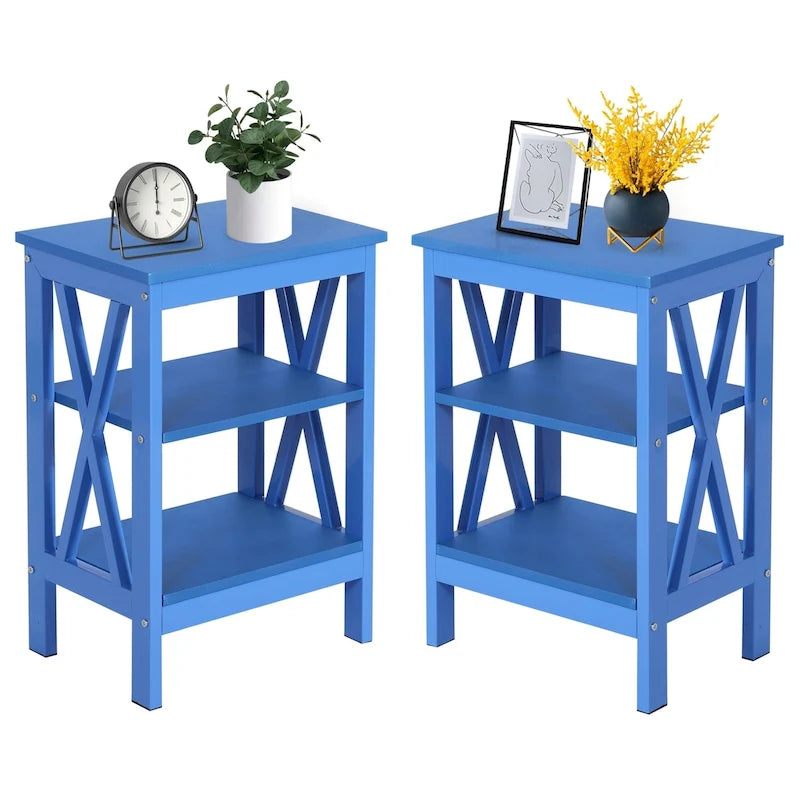 Modern Side Tables with 3-tier Storage Shelves, X-Shaped Nightstand Set (Set of 2)