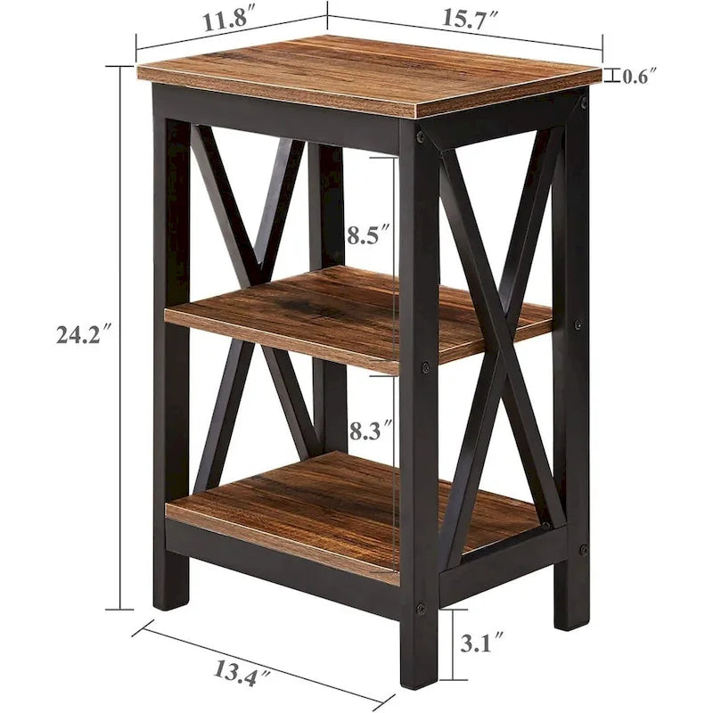 Modern Side Tables with 3-tier Storage Shelves, X-Shaped Nightstand Set (Set of 2)