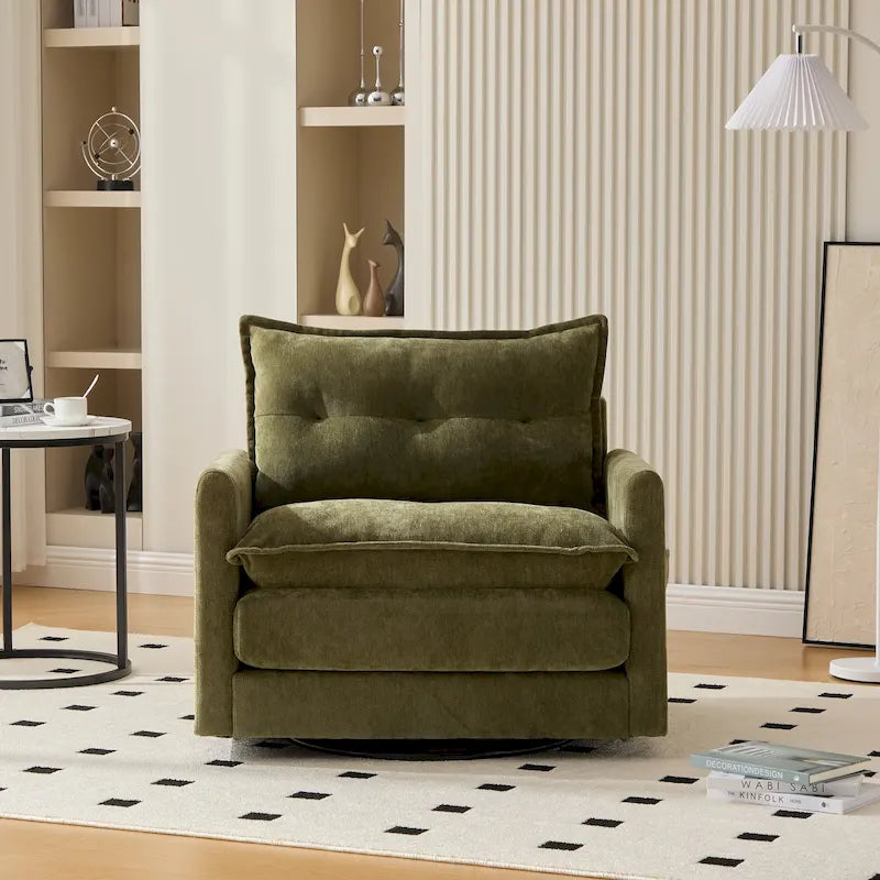 GALDWIN Chenille Upholstered 360Degree Swivel Mid Century Modern Arm Chair for Living Room