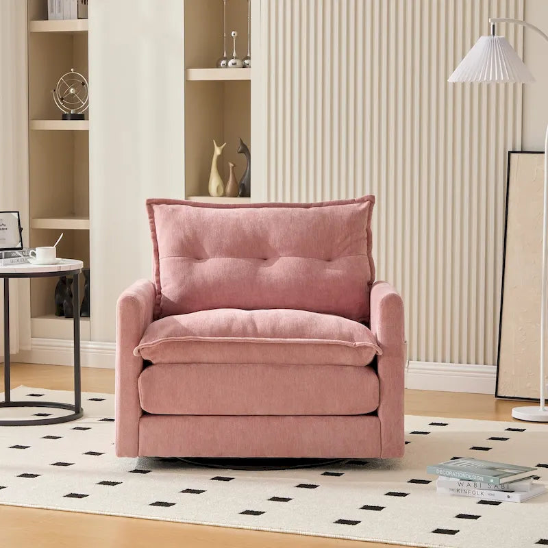 GALDWIN Chenille Upholstered 360Degree Swivel Mid Century Modern Arm Chair for Living Room
