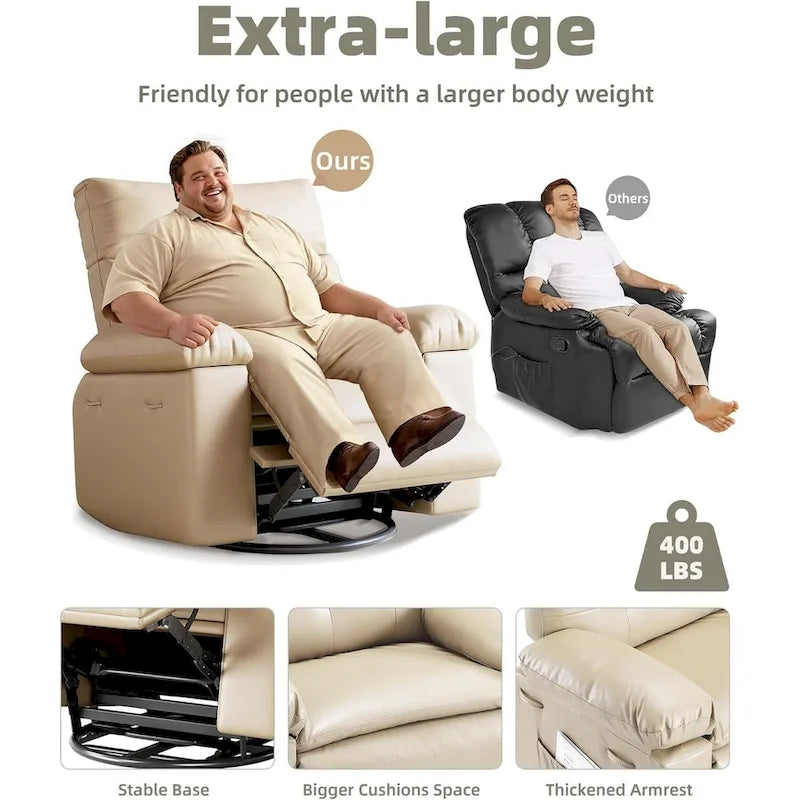 360 Swivel Oversized Recliner Chairs with Heat and Massage - Lazy Recliner Chair