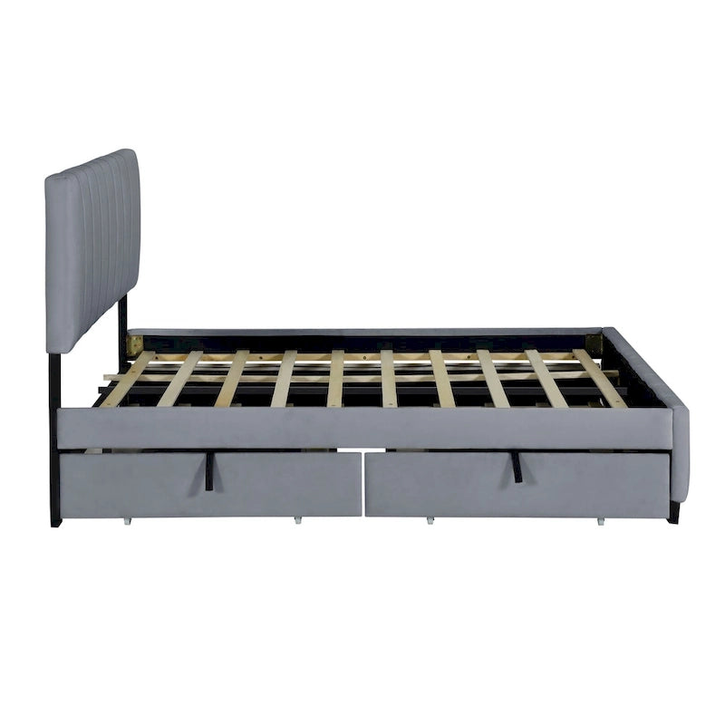 Queen Size Velvet Bed with 2 Drawers and Twin XL Trundle