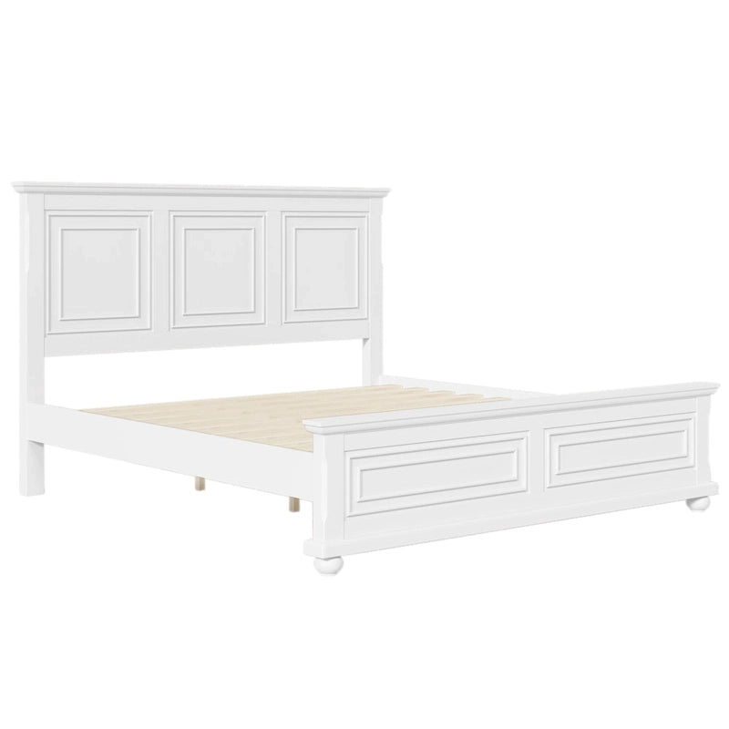 White King Size Traditional Pinewood Bed with Wooden Slats Support