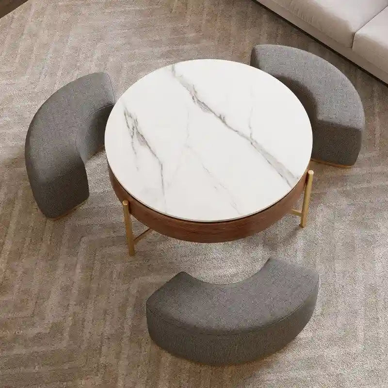 Lift-Top Coffee Table with Storage & 3 Ottomans