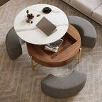 Lift-Top Coffee Table with Storage & 3 Ottomans