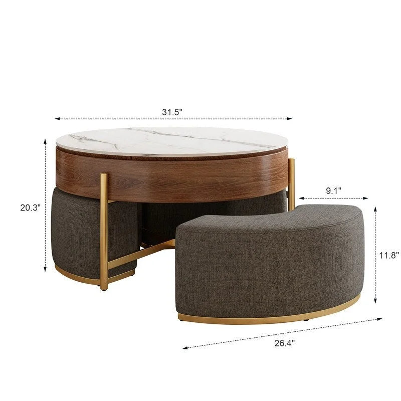 Lift-Top Coffee Table with Storage & 3 Ottomans
