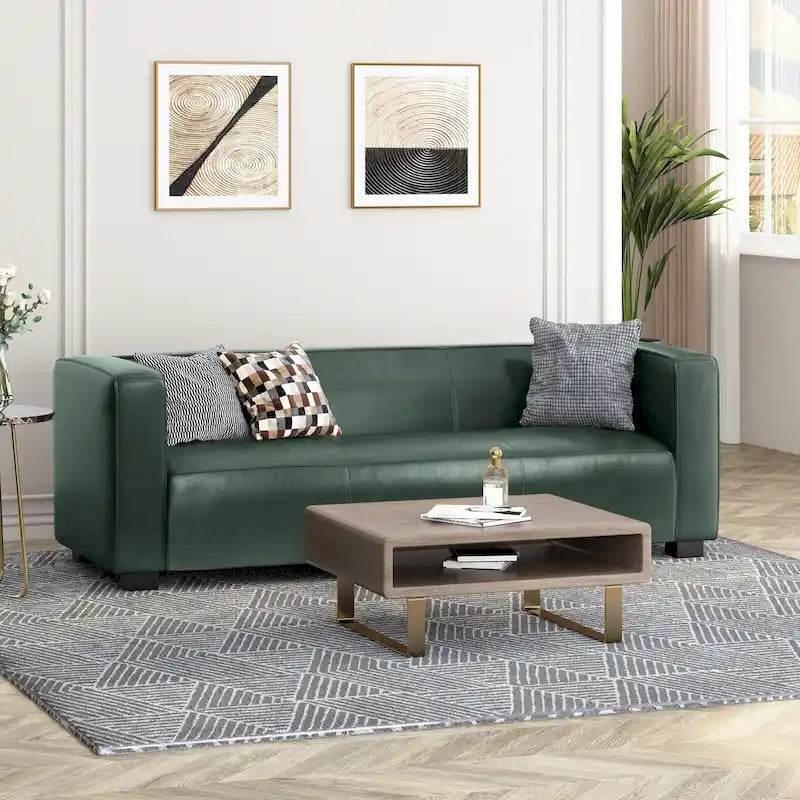 Green PU 3-Seater Sofa 80 Inch Tuxedo Design Contemporary Birch Wood Legs