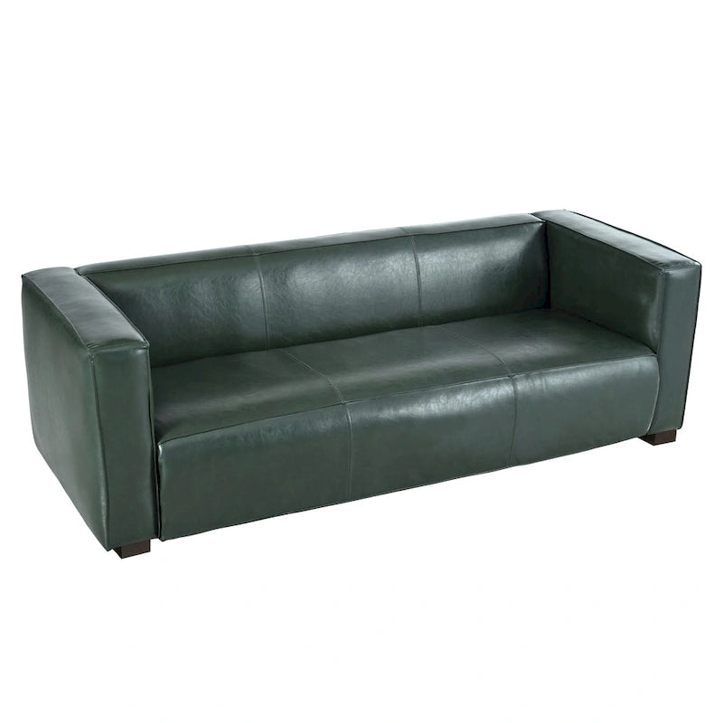 Green PU 3-Seater Sofa 80 Inch Tuxedo Design Contemporary Birch Wood Legs