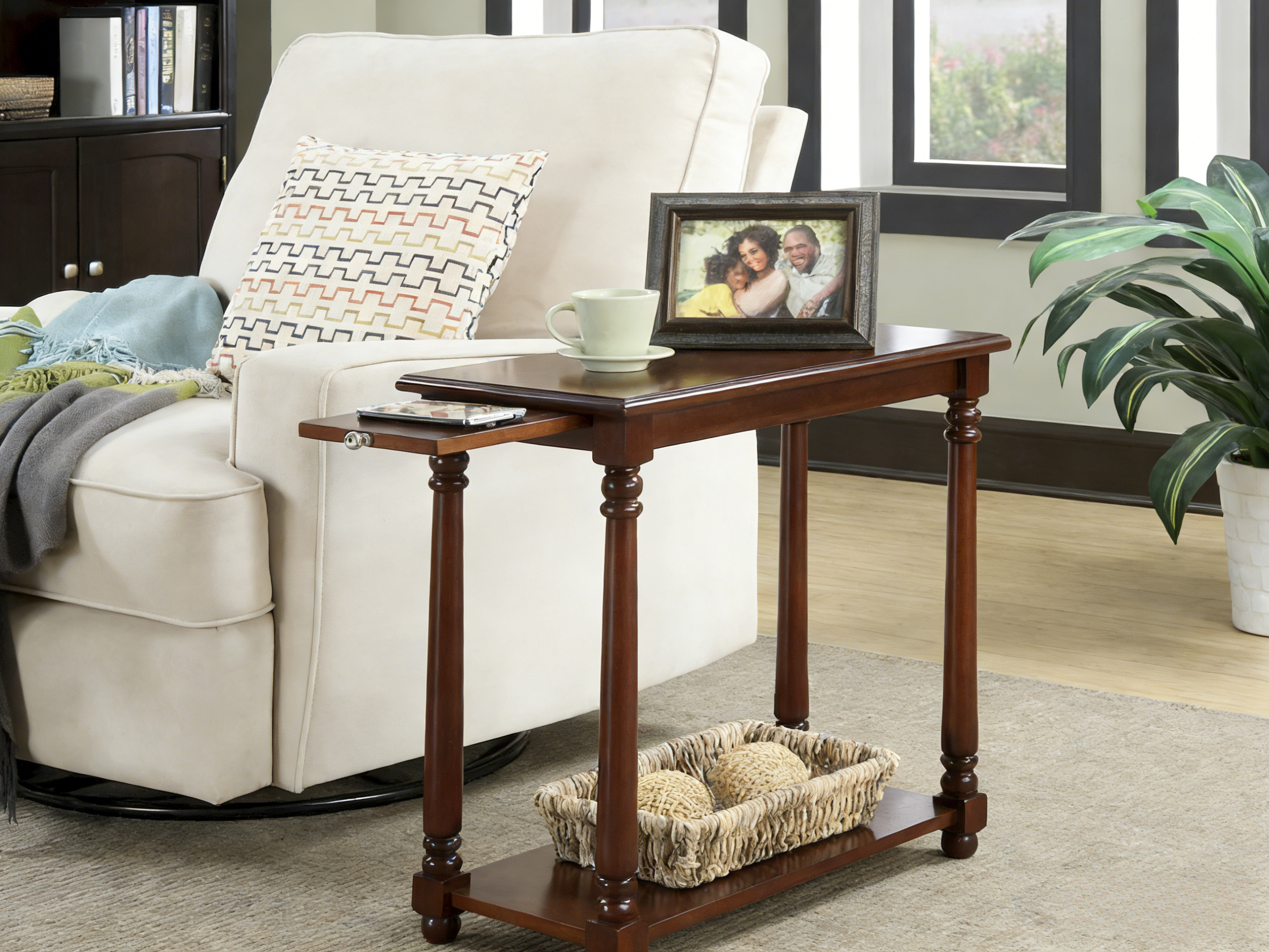 Convenience Concepts French Country Regent Chairside End Table with Pull-Out Shelf
