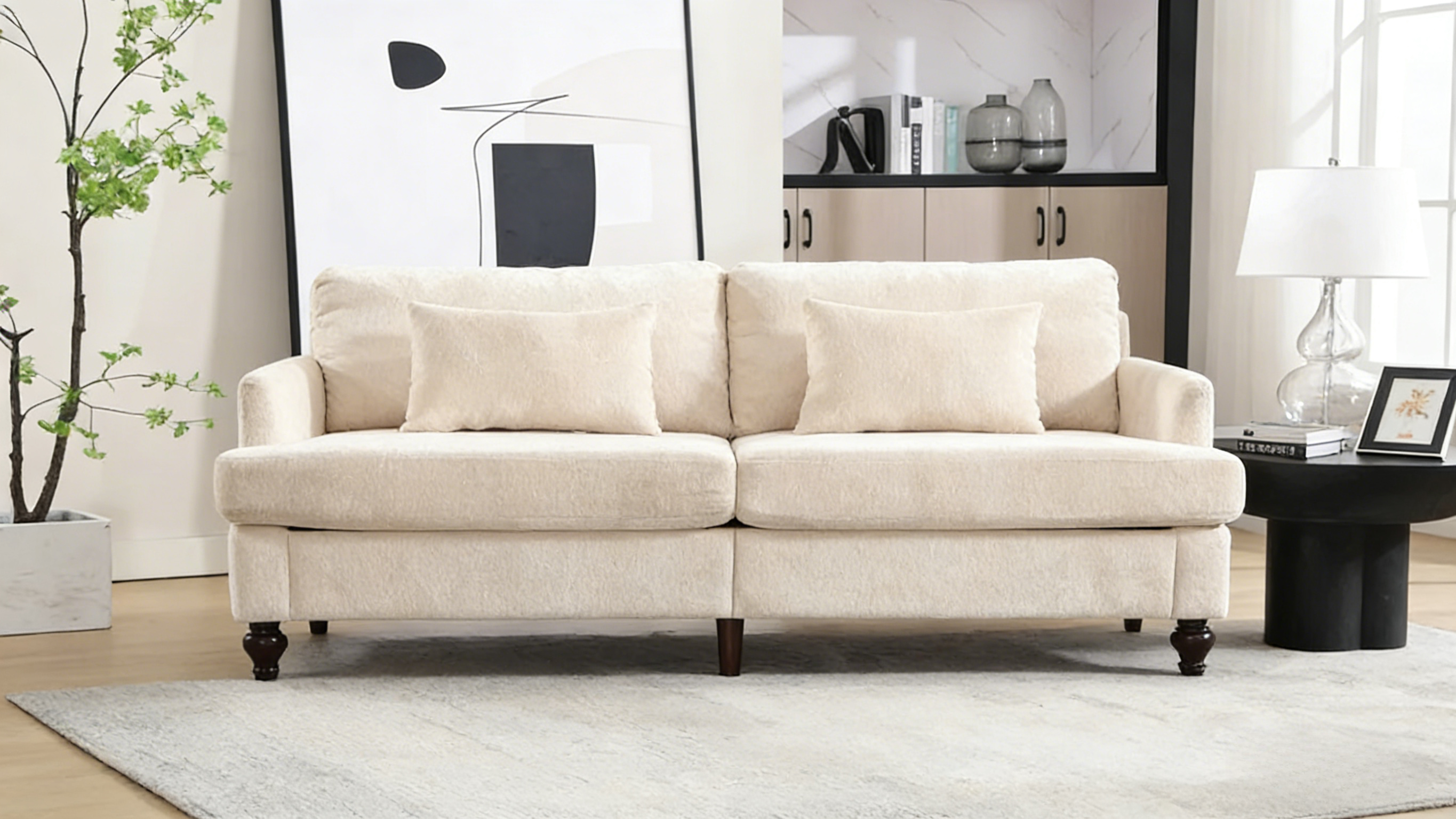 HOMEFUN Chenille Upholstered Mid Century Modern Wood Frame Loveseat for Living Room