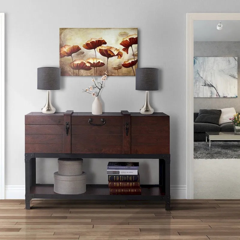 Forr Industrial Walnut 47-inch Metal 1-Shelf Trunk Entryway Table by Furniture of America