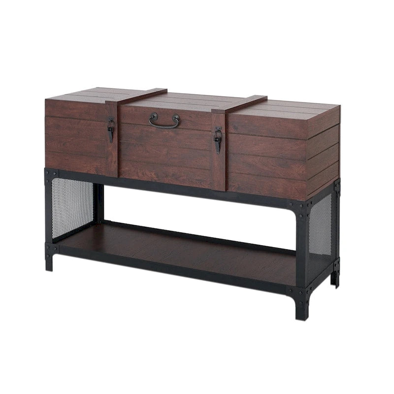 Forr Industrial Walnut 47-inch Metal 1-Shelf Trunk Entryway Table by Furniture of America