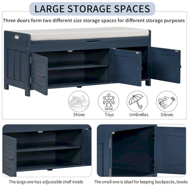 Storage Bench with 3 Shutter-shaped Doors