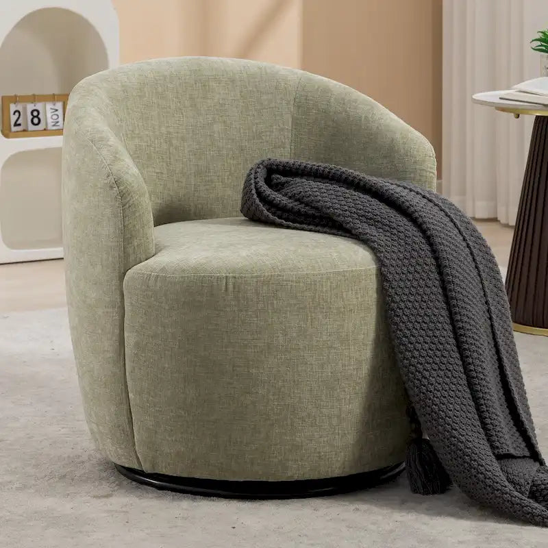 Chenille Fabric Swivel Accent Barrel Chair - 25.60 x 25.60 x 27.56
