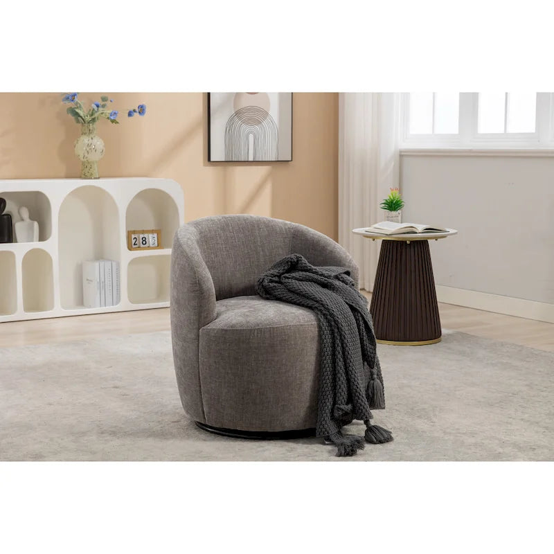 Chenille Fabric Swivel Accent Barrel Chair - 25.60 x 25.60 x 27.56