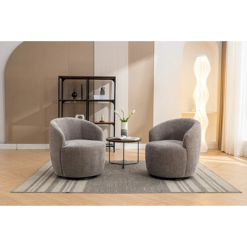 Chenille Fabric Swivel Accent Barrel Chair - 25.60 x 25.60 x 27.56