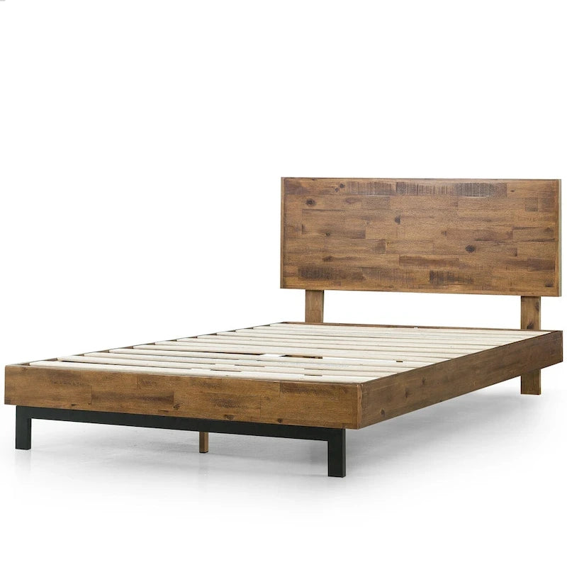 Priage by ZINUS Brown Wood Platform Bed Frame with Adjustable Headboard