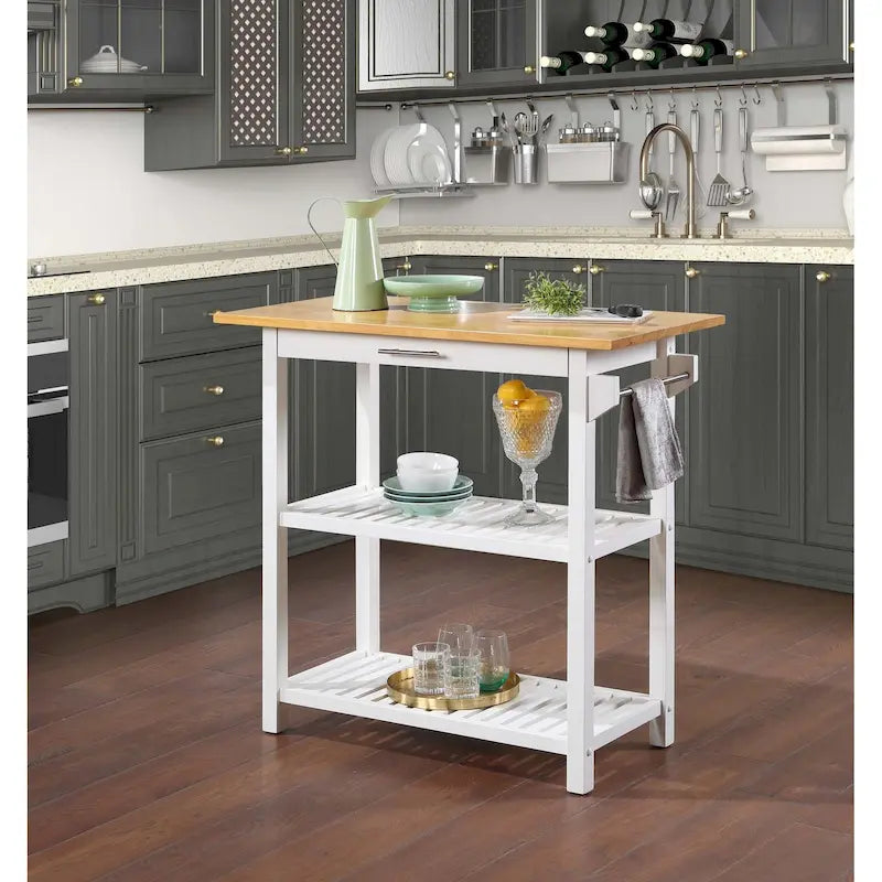 Designs2Go 3 Tier Butcher Block Kitchen Prep Island with Drawer