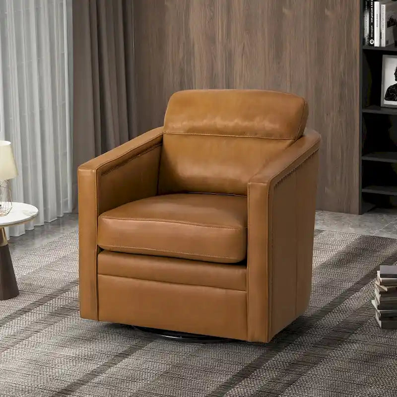 Jorge 28.74 Wide Genuine Leather Swivel Chair with Arms