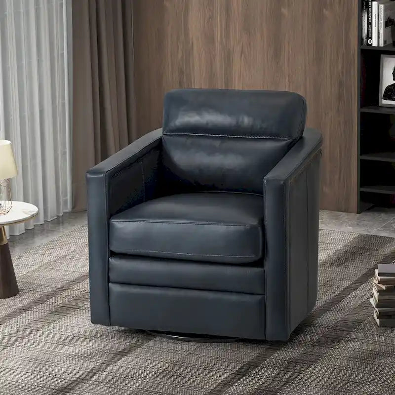 Jorge 28.74 Wide Genuine Leather Swivel Chair with Arms