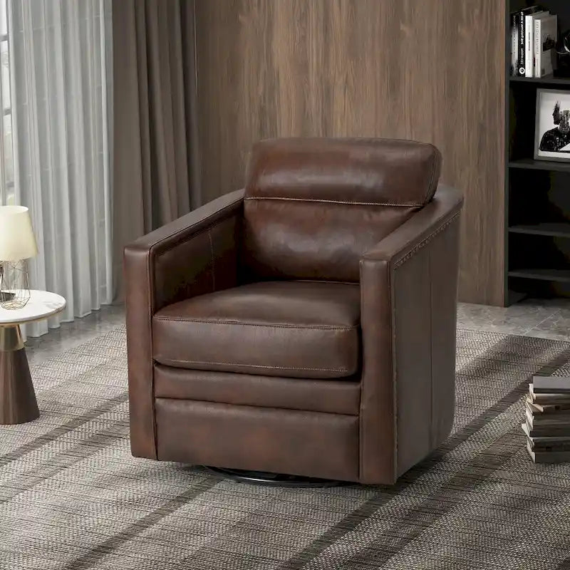 Jorge 28.74 Wide Genuine Leather Swivel Chair with Arms