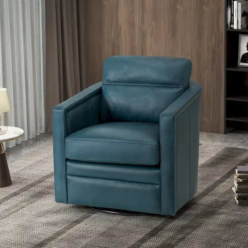 Jorge 28.74 Wide Genuine Leather Swivel Chair with Arms