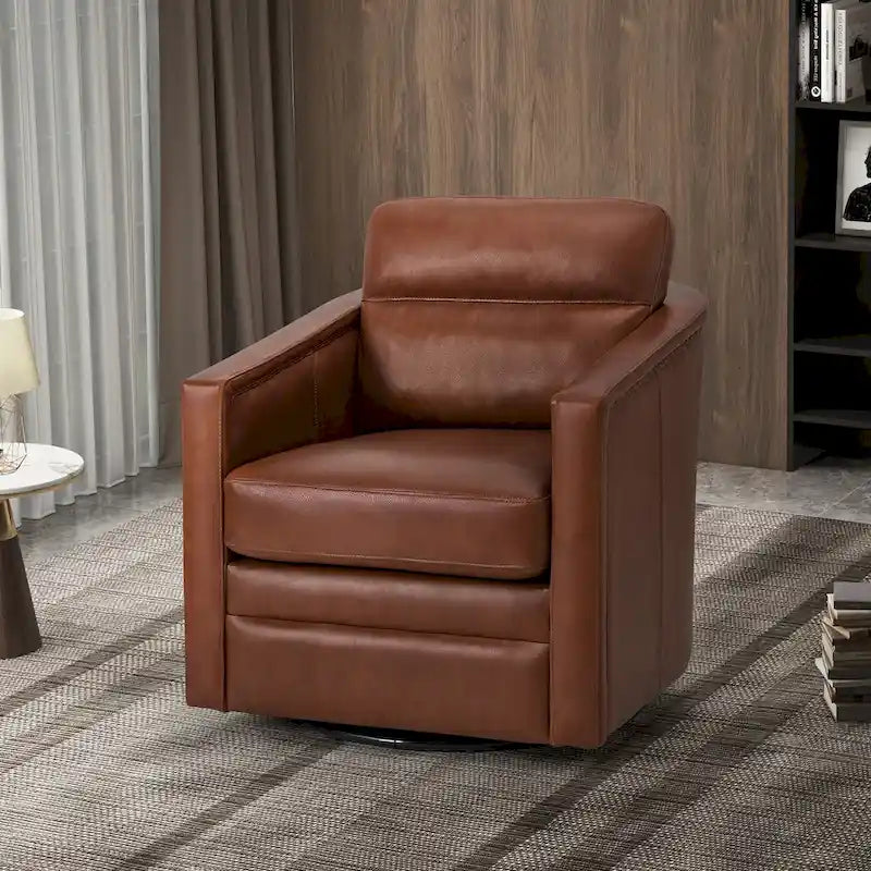 Jorge 28.74 Wide Genuine Leather Swivel Chair with Arms