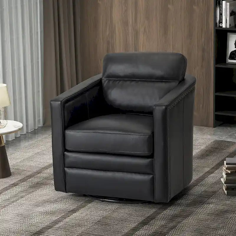 Jorge 28.74 Wide Genuine Leather Swivel Chair with Arms