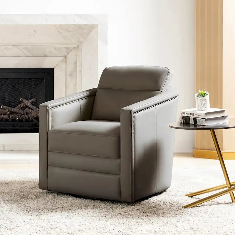 Jorge 28.74 Wide Genuine Leather Swivel Chair with Arms