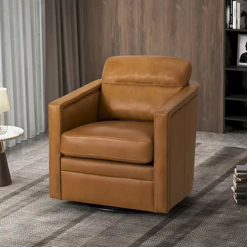 Jorge 28.74 Wide Genuine Leather Swivel Chair with Arms