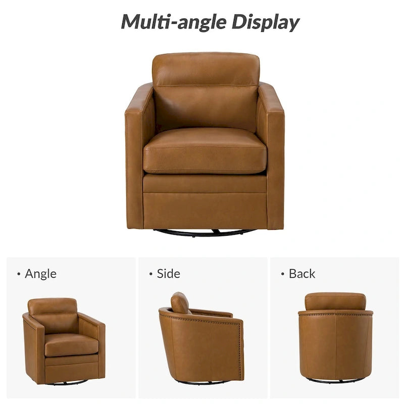 Jorge 28.74 Wide Genuine Leather Swivel Chair with Arms