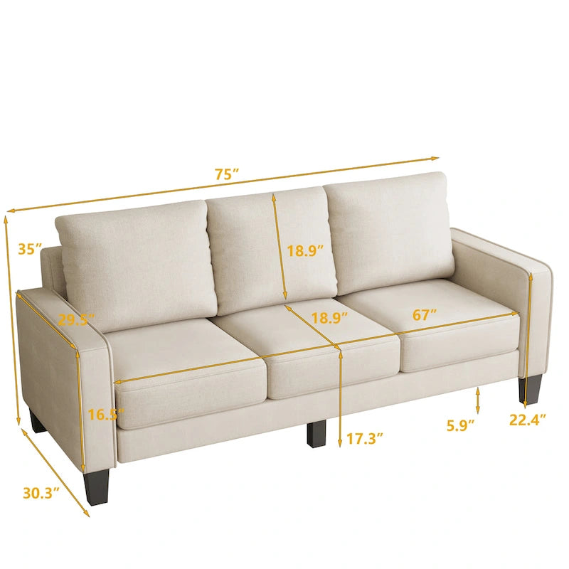 Fabric 3 Seater Sofa with Storage under the Cushion