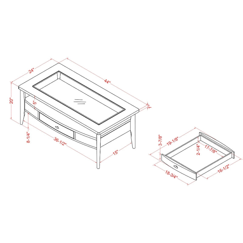 Genoas Traditional Walnut Glass 2-Piece Coffee Table Set with Drawer by Furniture of America