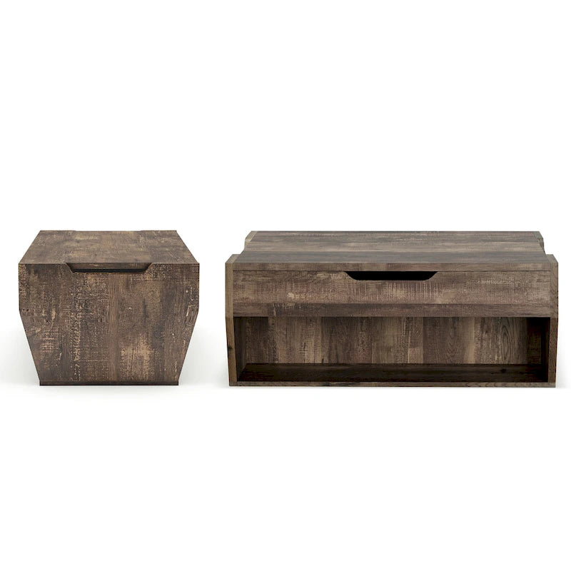 DH BASIC Rustic Oak Lift-Top 42 Storage Coffee Table by Denhour