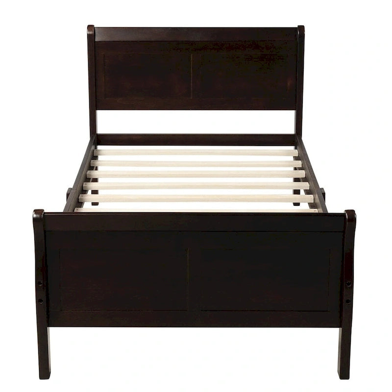 Twin Wood Platform Bed Frame Mattress Foundation Sleigh Bed with Headboard/Footboard/Wood Slat Support
