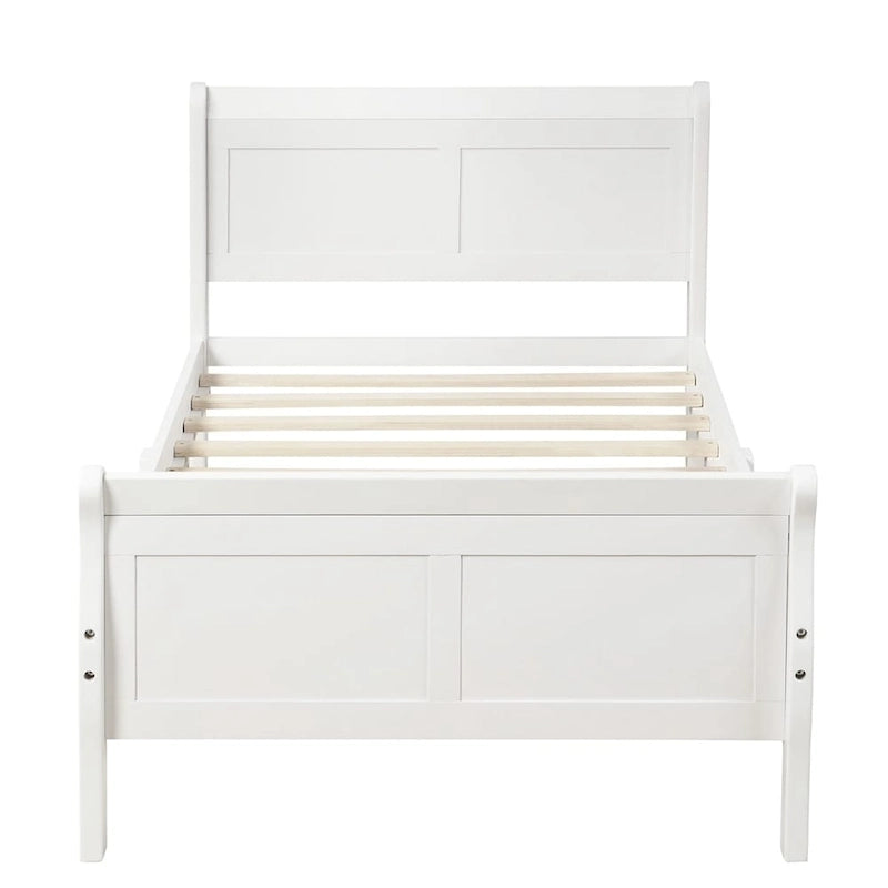 Twin Wood Platform Bed Frame Mattress Foundation Sleigh Bed with Headboard/Footboard/Wood Slat Support