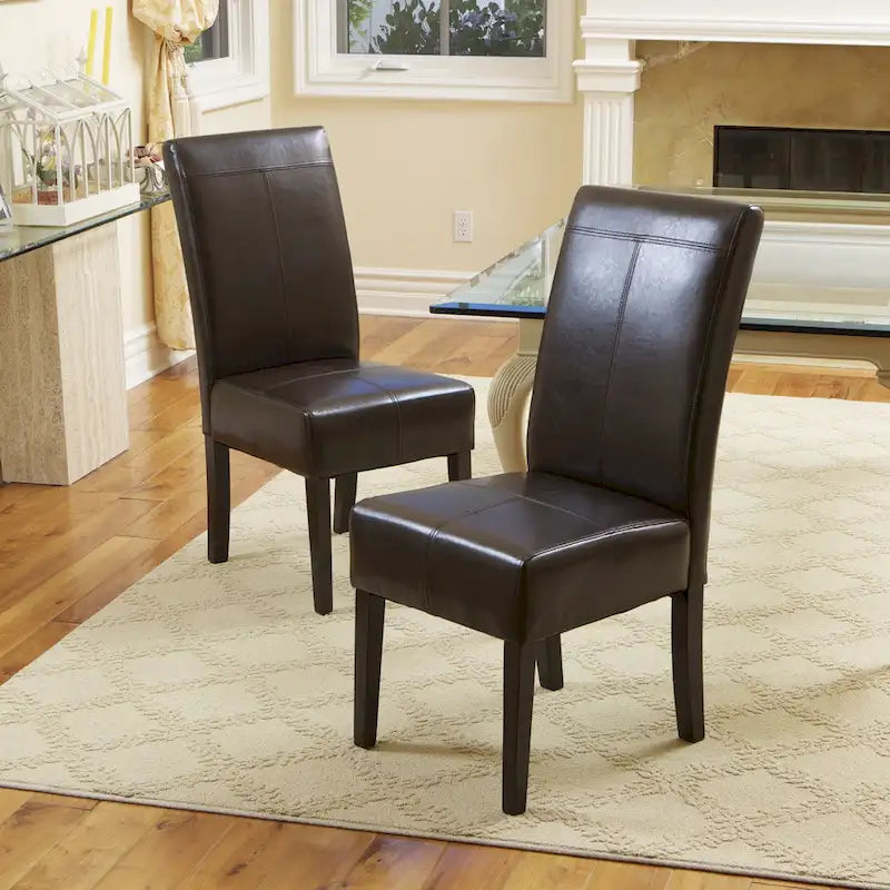 T-stitch Chocolate Brown Bonded Leather Dining Chair (Set of 4) by Christopher Knight Home